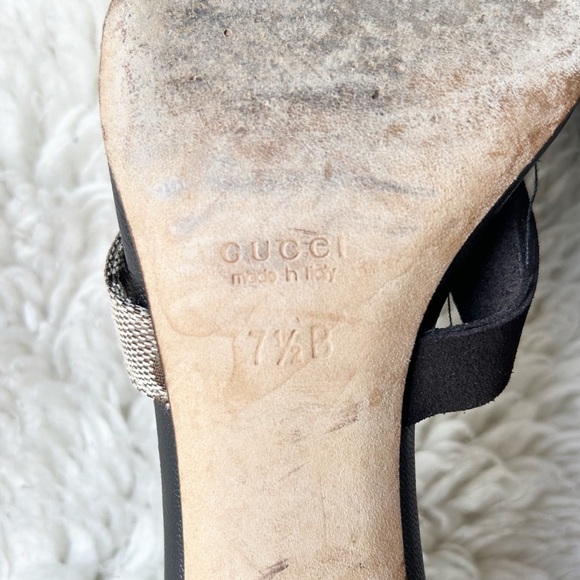 Gucci GG Monogram Canvas Suede Kitten Heels Sandals Size 7.5 Brown Beige - Picture 14 of 14